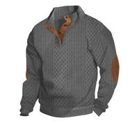 Camisas Manga Larga para Hombres con Codos Parche Quater Botón Jersey Casual Cuello Alto Botón(Dark Gray,Medium)