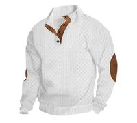 Camisas Manga Larga para Hombres con Codos Parche Quater Botón Jersey Casual Cuello Alto Botón(White,Small)