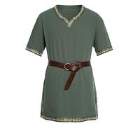 Camisas medievales vintage, túnica gótica para hombre, túnica de caballero con cinturón, disfraz de Halloween steampunk, camiseta medieval con cuello en V de manga larga, blusa renacentista, traje de