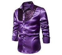 Camisas metálicas brillantes para hombre, camisa de satén de manga larga con lentejuelas, retro, discoteca, disfraz de carnaval, camisas, color plateado dorado, fiesta, discoteca, carnaval, disfraz