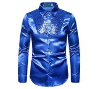 Camisas metálicas brillantes para hombre, camisa de satén de manga larga con lentejuelas, retro, discoteca, disfraz de carnaval, camisas, color plateado dorado, fiesta, discoteca, carnaval, disfraz