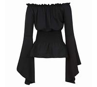 Camisas Mujer Blusas Verano Medieval Elegantes Manga Larga Blusas Tops gótica Retro Vintage renacentista Negro XL