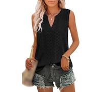 Camisas Mujer, Camiseta Sin Mangas Cuello en V Detalles Ojales Mujer Estilo Bohemio Ligera Informal Ideal Salir Vacaciones en la Playa O Citas Diarias. Talla XS Color Negro.