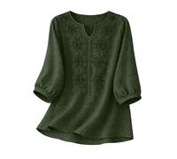 Camisas Mujer de Lino, Blusa Holgada Manga 3/4 para Verano, Blusas De Vestir De Mujer CamisetasRopa Básica con Toque de Color