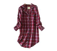 Camisas Mujer Manga Larga a Cuadros algodón con Botones Camisa de Dormir Camisón de Manga Larga para Mujer (Morado,M)