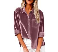 Camisas Mujer Manga Larga,Camiseta de Pana Cuello Solapa con Bolsillo Moda Color Sólido Elegante Suelto Tops Casual Fiesta Shirt Camisa Original Otoño e Invierno Basic tee Jersey 2025