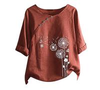 Camisas Mujer Ofertas Ladies Summer Cotton Linen Blouse O-Neck Button-Down Short Sleeve Tops Women Dandelion Print Printed Casual Tops Blusa Ladies Summer T-Shirt Disponible Camisetas bluey Ofertas