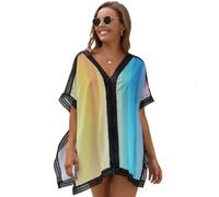 Camisas Mujer Sexy Vestido Playa Verano Rayas Arcoíris Degradadas Camisa Suelta De Bikini Cover Up Geometría De La Moda Traje De Baño para Mujer Vestido De Playa Casual Blusa Camisolas Playeras