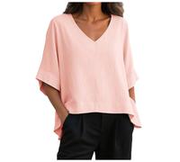 Camisas Mujer Tallas Grandes Blusa De Lino para Mujer Camisetas Manga Corta Basica Camisa De Algodón para Blusa Manga 3/4 Camisas Casuales Elegantes Blusas Elegantes, Túnicas Sueltas Primavera