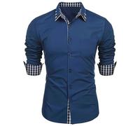 Camisas Oxford formales de manga larga para hombre, botones de solapa con botones, esmoquin, elegante, casual, trabajo, boda, negocios, camisas de vestir, azul marino, S