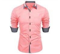 Camisas Oxford formales de manga larga para hombre, botones de solapa con botones, esmoquin, elegante, casual, trabajo, boda, negocios, camisas de vestir, rosa, M