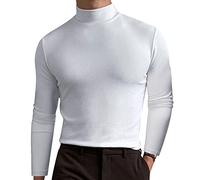 Camisas para hombre adulto, casual, manga larga, color liso, ajustadas, acanaladas, cuello alto, camisa lisa, clásica, vintage, suave, capa base, ligera, transpirable, cómoda, elástica, básica, para