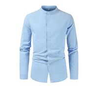 Camisas para hombre adulto inteligente casual manga larga color sólido camisas slim fit cuello abuelo camisa clásica vintage algodón lino camisa ligera transpirable cómoda suave tops primavera verano