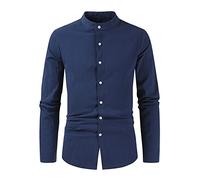 Camisas para hombre adulto inteligente casual manga larga color sólido camisas slim fit cuello abuelo camisa clásica vintage algodón lino camisa ligera transpirable cómoda suave tops primavera verano