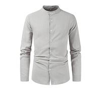 Camisas para hombre adulto inteligente casual manga larga color sólido camisas slim fit cuello abuelo camisa clásica vintage algodón lino camisa ligera transpirable cómoda suave tops primavera verano