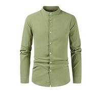 Camisas para hombre adulto inteligente casual manga larga color sólido camisas slim fit cuello abuelo camisa clásica vintage algodón lino camisa ligera transpirable cómoda suave tops primavera verano