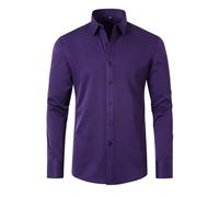 Camisas para hombre adulto, no necesita planchado, elástico, de manga larga, con solapa, camisas para hombre, camisas casuales de color liso, con botones, camisetas de negocios delgadas, ligeras, para
