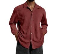 Camisas para hombre, camisas de playa texturizadas con botones del Reino Unido, camisa de manga larga, camisa de vacaciones, cuello vuelto, camisa casual de negocios, camisa de color sólido, camisa de