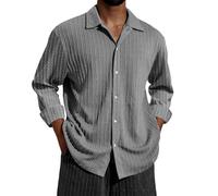 Camisas para hombre, camisas de playa texturizadas con botones del Reino Unido, camisa de manga larga, camisa de vacaciones, cuello vuelto, camisa casual de negocios, camisa de color sólido, camisa de
