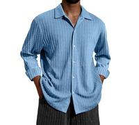 Camisas para hombre, camisas de playa texturizadas con botones del Reino Unido, camisa de manga larga, camisa de vacaciones, cuello vuelto, camisa casual de negocios, camisa de color sólido, camisa de