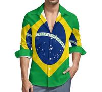 Camisas para Hombre con Bandera brasileña, Camisa de Corte Regular con Botones, Manga Larga, Informal, con Bolsillo
