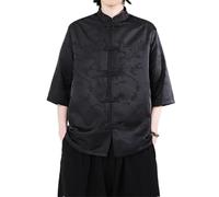 Camisas para hombre con estampado floral oscuro, seda helada, estilo retro, holgada, transpirable, Negro, XXL