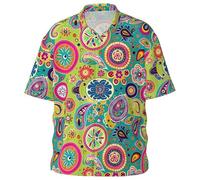 Camisas para hombre estampadas de manga larga con botones y patrones elegantes para uso diario y trajes de negocios, tela transpirable cómoda para verano, beige, XXL