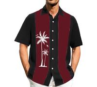 Camisas para hombre, manga corta, a rayas, holgadas, hawaianas, con botones, para negocios, oficina, trabajo, flores, Z02-vino, XL