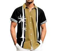 Camisas para hombre, manga corta, a rayas, holgadas, hawaianas, con botones, para negocios, oficina, trabajo, flores, Z02-amarillo, 4XL