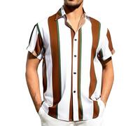 Camisas para hombre, manga corta, a rayas, holgadas, hawaianas, con botones, para negocios, oficina, trabajo, flores, Z01-marrón, M