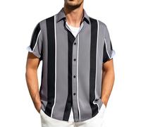 Camisas para hombre, manga corta, a rayas, holgadas, hawaianas, con botones, para negocios, oficina, trabajo, flores, Z01-gris, M