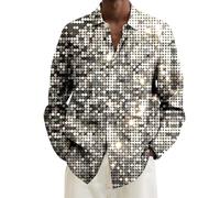 Camisas para Hombre Manga Larga Tiempo Libre Camisa Patrón con Botones Talla Grande Vacaciones Moda Tops Acción de Camiseta Estampada Digital de Carnival con Solapa Informal Holgada (Silver #3, XXXL)