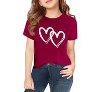 Camisas para niñas, talla 12, primavera, verano y otoño, niños y niñas, impresión personalizada 2D, cuello redondo, cómodo, casual, manga corta, baile (vino, 10-11 años)