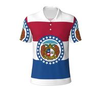 Camisas polo de manga corta para hombre, diseño de la bandera del estado de Missouri, camisas hawaianas de golf que absorben la humedad, divertidas, Negro -, XXX-Large
