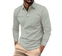 Camisas Polo de Manga Larga para Hombre Camisetas Casuales de Verano Básicas de Trabajo Tops Transpirables de Color Sólido Ajuste Regular Polos de Golf con Cuello Abotonado Top de Entrenamiento, gris