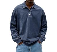 Camisas polo de manga larga para hombre, estilo retro, lavado desgastado, camisa abotonada con solapa, camisetas de algodón estilo retro, blusas superiores, XL