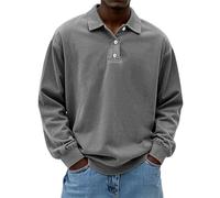 Camisas polo de manga larga para hombre, estilo retro, lavado desgastado, camisa abotonada con solapa, camisetas estilo retro, tops de algodón, blusas, camisetas, L