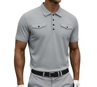 Camisas polo de punto gofre para hombre, manga corta, bolsillos dobles, con botones, camisa de verano, casual, ajustada, color liso, Polo gris para hombre, M