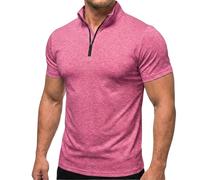 Camisas polo para hombre adulto con cremallera de 1/4 manga corta, camisetas casuales para el trabajo y golf, rosa, L