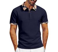 Camisas polo para hombre adulto, manga corta, cuello en contraste, botones, camisetas de verano casuales para el trabajo, azul marino, XL