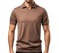 Camisas polo para hombre adulto, manga corta, cuello en V, lisas, casual, ajuste regular, para golf, trabajo, marrón, XXL