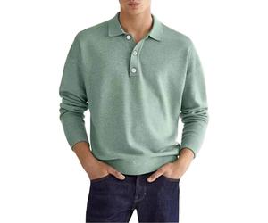 Camisas polo para hombre del Reino Unido, manga larga, camisa con cuello volteado de ajuste normal, camiseta de negocios, color liso, ligera, camisas cómodas y transpirables, sudaderas con cuello de 3