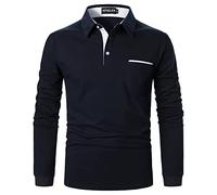 Camisas Polo para Hombre Tops de Algodón de Manga Larga,Armada,L