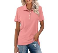 Camisas polo para mujer, de verano, manga corta, casual, con botones, ajuste clásico, color sólido, cuello en V, con solapa, para golf, elegante, camiseta de trabajo de malla, Rojo De La Sandía, XL