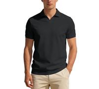 Camisas Poloshirt Hombre Manga Corta Verano Casual Vacaciones con Botones Elástico Color Sólido Golf Camisetas Deportivas Ligero Camisa Playa Hombres, Negro , L