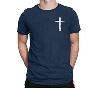 Camisas religiosas para hombre, camiseta con estampado de cruz cristiana, cuello redondo, camiseta gráfica de gran tamaño, casual, gimnasio, entrenamiento, camiseta atlética, azul marino, 3XL