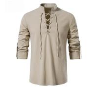 Camisas renacentistas para hombres, Camisetas medievales steampunk de algodón-lino mangas largas, blusas clásicas de cordones estilo vintage para carnaval atuendos vikingos tops Henley cuello mandarín