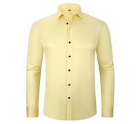 Camisas sin planchado para hombre, manga larga, elástica, no plancha, lisas, simples, formales, para negocios, bodas, trabajo, contraste, ajuste regular, blusa Oxford con botones y bolsillo, amarillo,