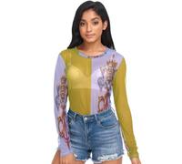 Camisas transparentes para mujer, bandera del Vaticano, camiseta de malla de manga larga de malla, talla S, Bandera del Vaticano, Large