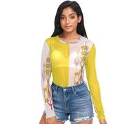 Camisas transparentes para mujer, bandera del Vaticano, manga larga de malla, parte superior transparente, talla S, Bandera del Vaticano, XL